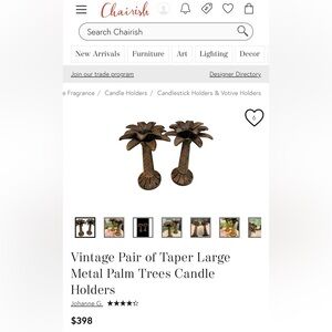 Large bronze brass Tropical Palm Tree Candle Holders